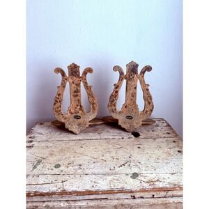 Vintage Gold Lyre Wall Shelves Pair Faux Carved Wood Florentine 1960s Decorative